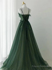Dark Green Long Beaded A-Line Evening Dress Party Dress Prom Dress Formal Dress December Wedding Guest Dress