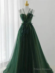 Dark Green Long Beaded A-Line Evening Dress Party Dress Prom Dress Formal Dress December Wedding Guest Dress