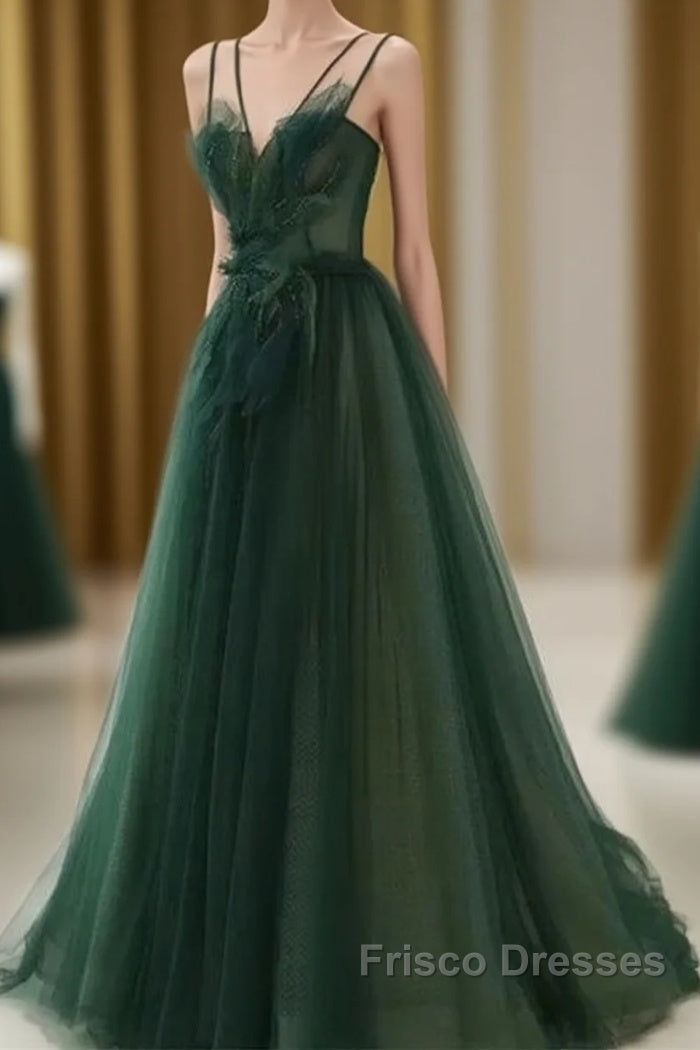 Dark Green Long Beaded A-Line Evening Dress Party Dress Formal Prom Dress Formal Dress December Wedding Guest Dress Main image
