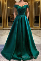 Dark Green Long Formal Prom Dresses Elegant A Line Off the Shoulder Party Evening Dresses