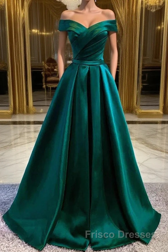 Dark Green Long Formal Prom Dresses Elegant A Line Off the Shoulder Party Evening Dresses