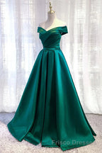 Dark Green Long Formal Prom Dresses Elegant A Line Off the Shoulder Party Evening Dresses
