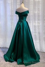 Dark Green Long Formal Prom Dresses Elegant A Line Off the Shoulder Party Evening Dresses