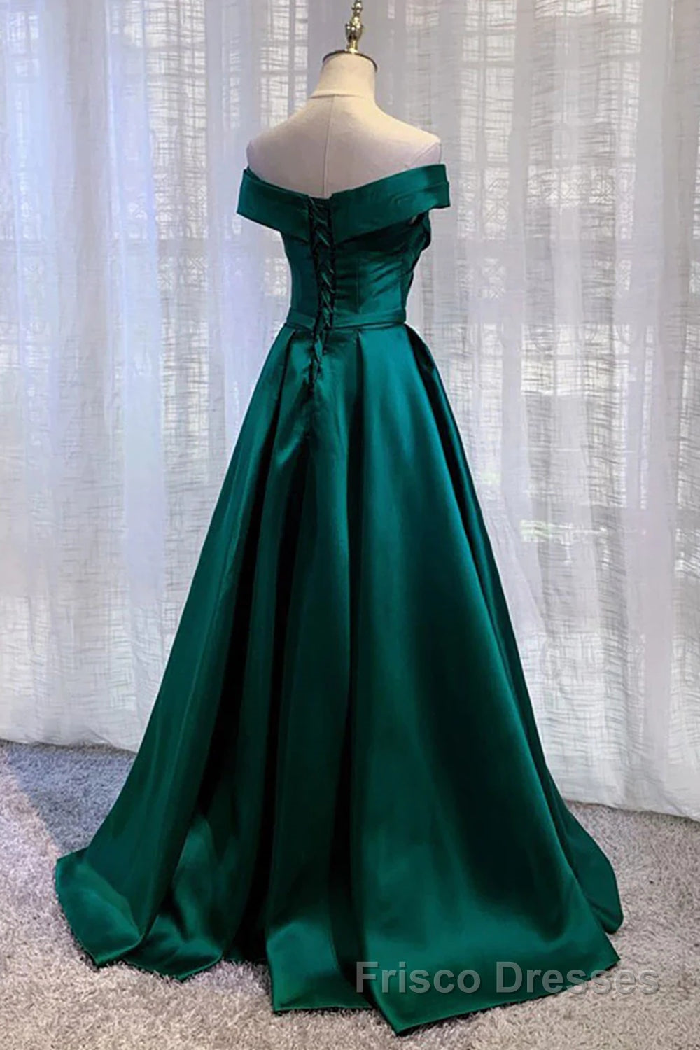 Dark Green Long Formal Prom Dresses Elegant A Line Off the Shoulder Party Evening Dresses