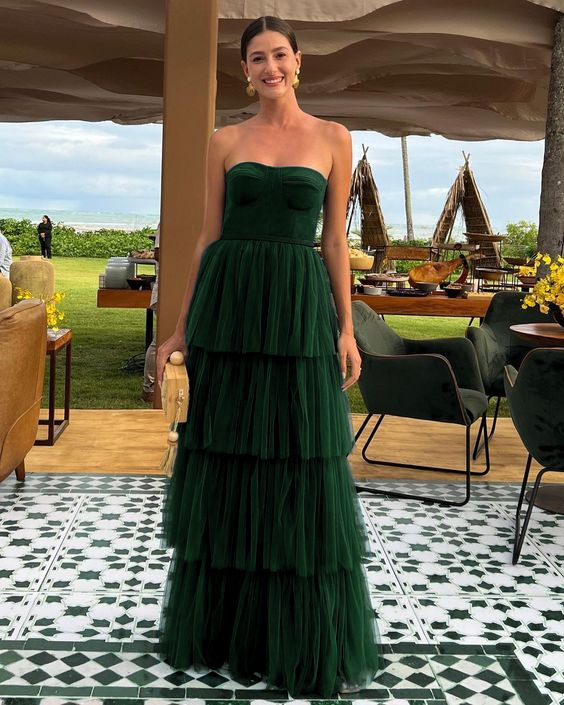 A Line Tulle Long Prom Dresses Evening Party Dress