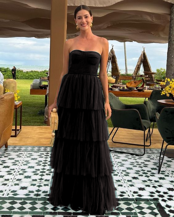 A Line Tulle Long Prom Dresses Evening Party Dress