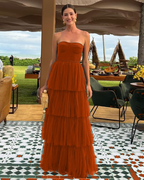 A Line Tulle Long Prom Dresses Evening Party Dress