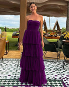 A Line Tulle Long Prom Dresses Evening Party Dress