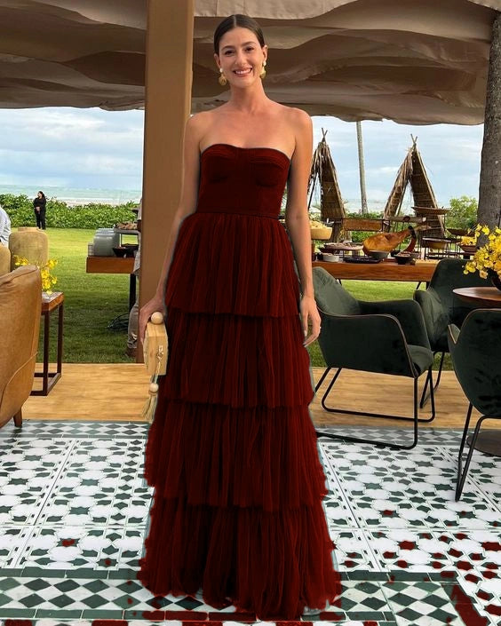A Line Tulle Long Prom Dresses Evening Party Dress