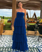A Line Tulle Long Prom Dresses Evening Party Dress