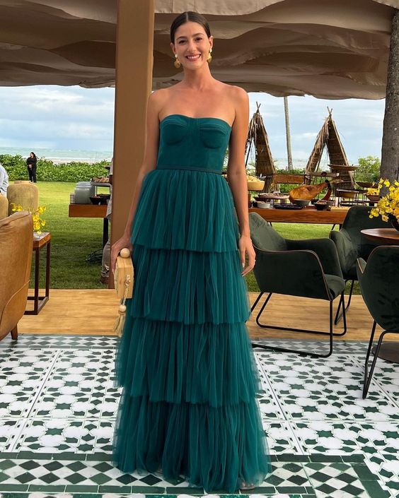 A Line Tulle Long Prom Dresses Evening Party Dress