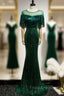Dark Green Mermadi Sequins Tassel Short Sleeve Formal Prom Dress