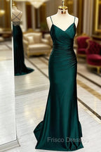 Dark Green Mermaid Satin Long Formal Prom Dress