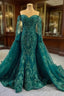 Dark Green Mermaid Tulle Appliques Beading Formal Prom Dress