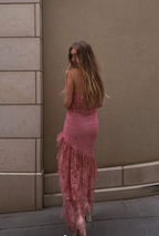 Sexy Strapless Lace Ruffle Prom Dress Long Party Dress