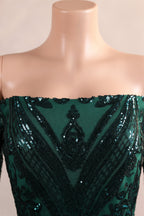 Dark Green Off-The-Shoulder Long Sleeves Sequin Mermaid Prom Dresses