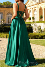 Dark Green Prom Dress A Line Satin Cut-Out Wedding Guest Dress