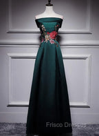 Dark Green Satin Off Shoulder Floor Length Satin Party Dress, Green Formal Prom Dress Formal Dress
