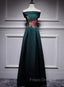 Dark Green Satin Off Shoulder Floor Length Satin Party Dress, Green Formal Prom Dress Formal Dress