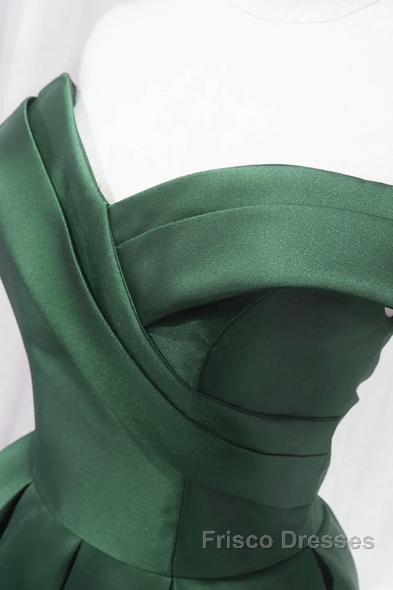 Dark Green Satin Off Shoulder Knee Length Party Dress, Green Homecoming Dress Formal Prom Dress Secondary image