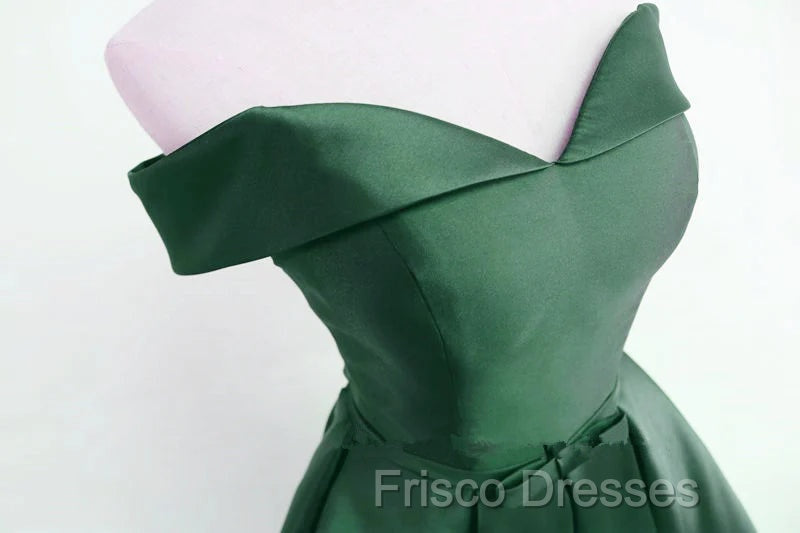 Dark Green Satin Off Shoulder Short Formal Prom Dress, Green Homecoming Dress Secondary image