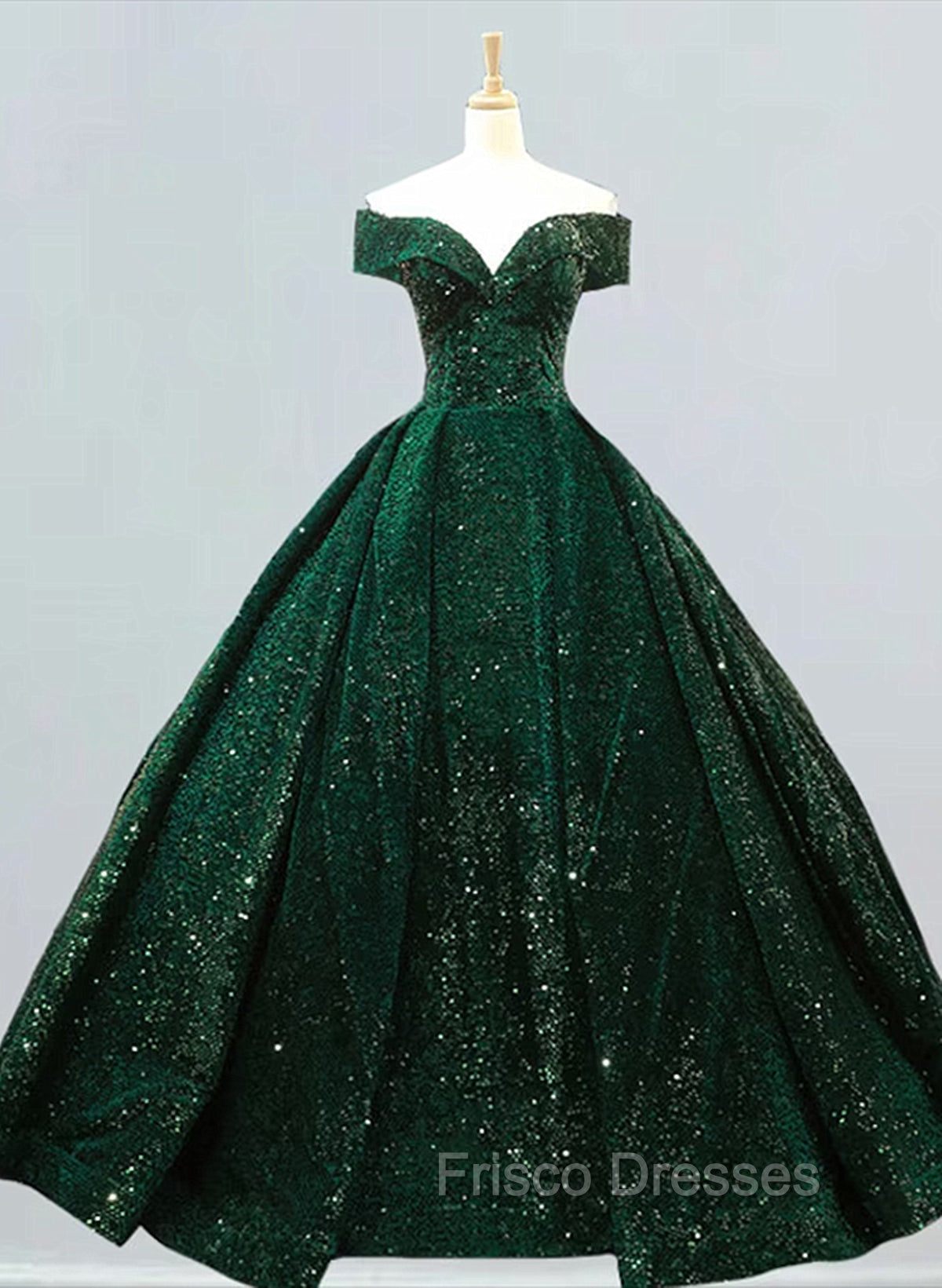 Dark Green Sequins Off Shoulder Ball Gown Sweet 16 Dress, Dark Green Formal Prom Dress Main image