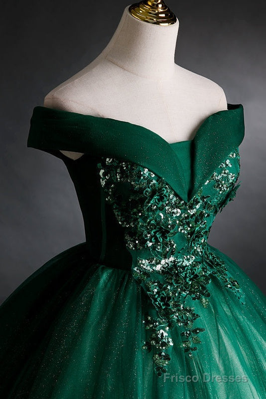 Dark Green Sweetheart Off Shoulder Long Party Dress With Lace Applique, Green Prom Dress Secondary image