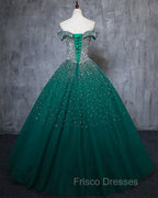 Dark Green Tulle Sweetheart Sparkle Party Dress, Sweet 16 Dress