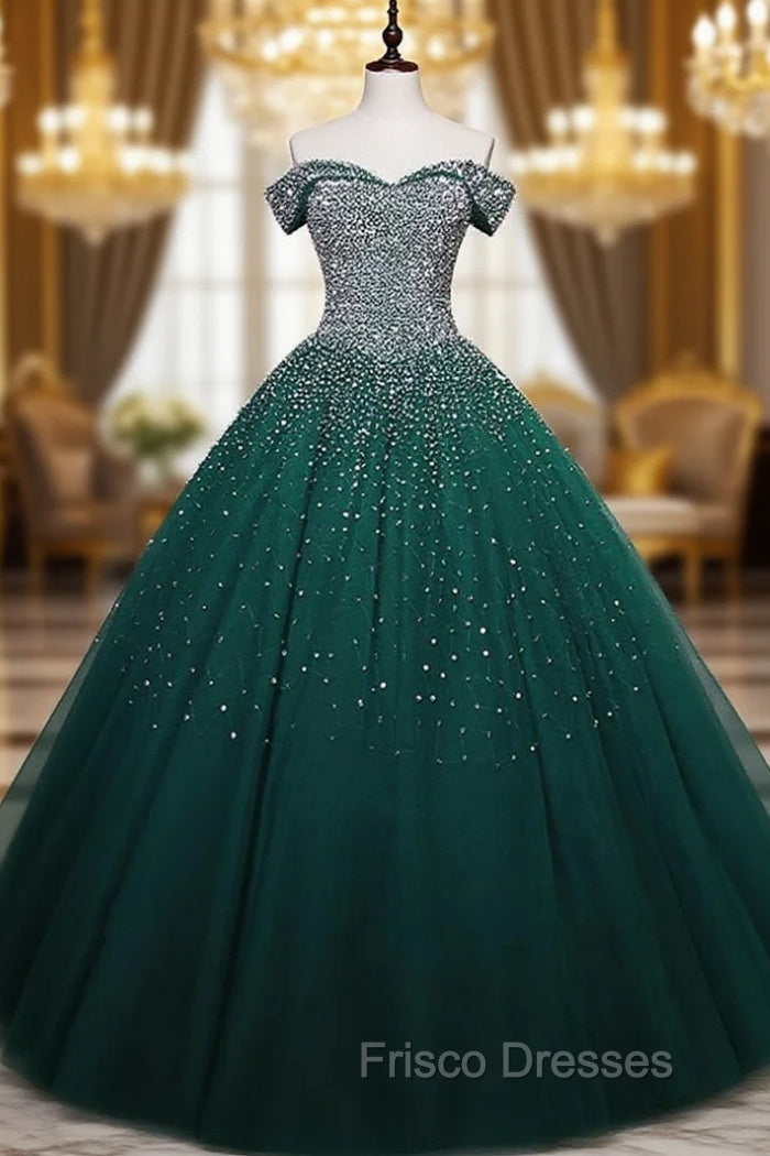 Dark Green Tulle Sweetheart Sparkle Party Dress, Sweet 16 Dress