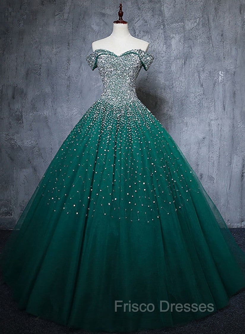 Dark Green Tulle Sweetheart Sparkle Party Dress, Sweet 16 Dress