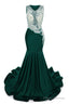 Dark Green V-Neck Sheer Corset Prom Dresses Beaded Mermaid Long Train Evening Gowns