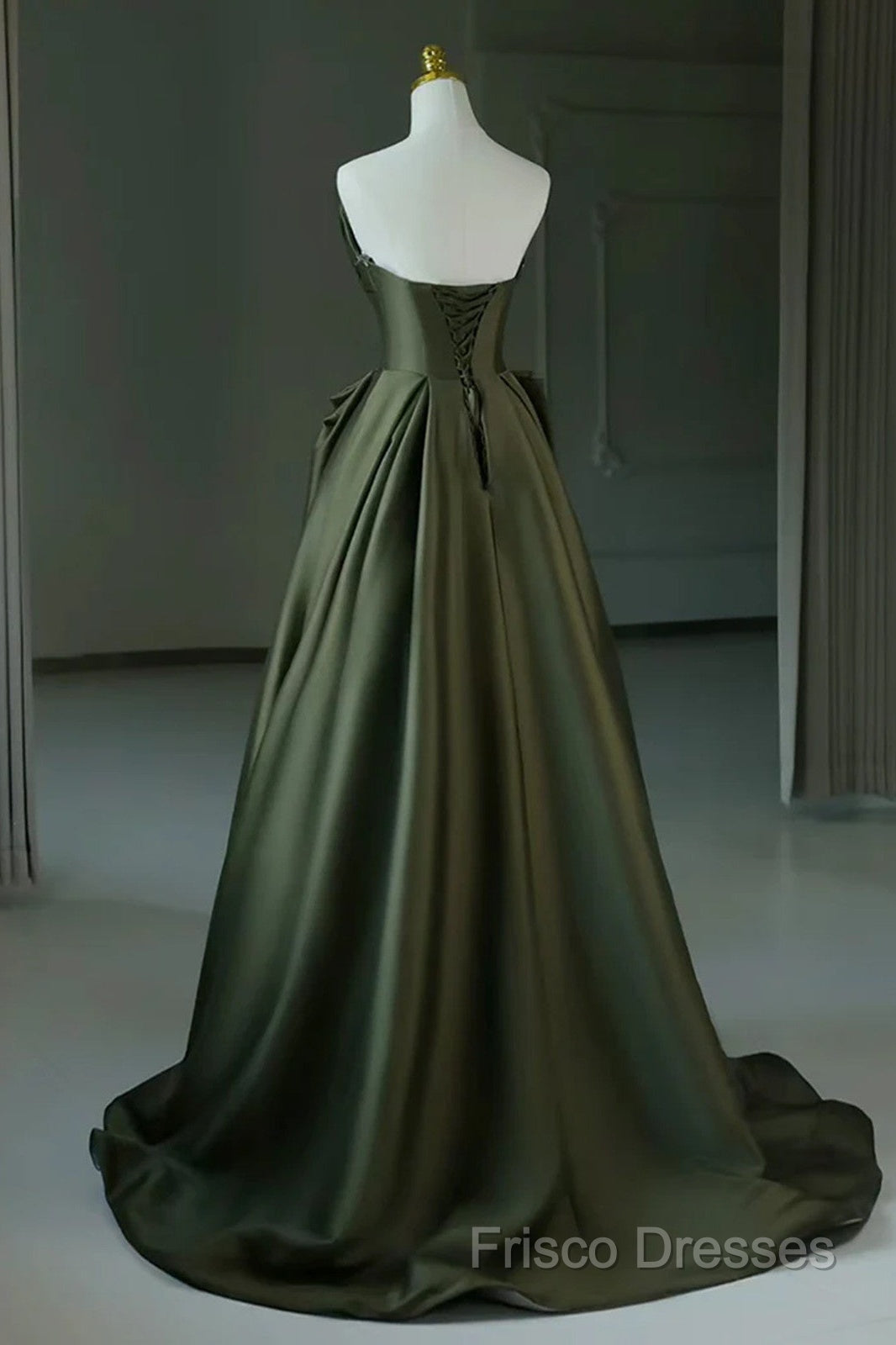 Dark Green V-Neckline Satin Long Formal Prom Dress, Dark Green Party Dress