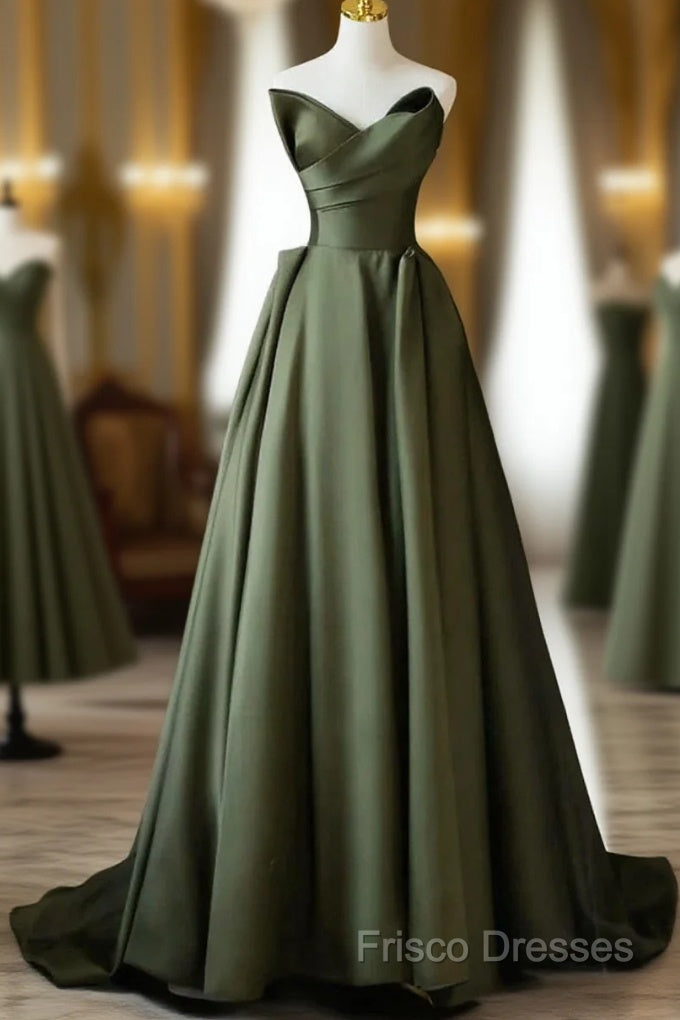 Dark Green V-Neckline Satin Long Formal Prom Dress, Dark Green Party Dress