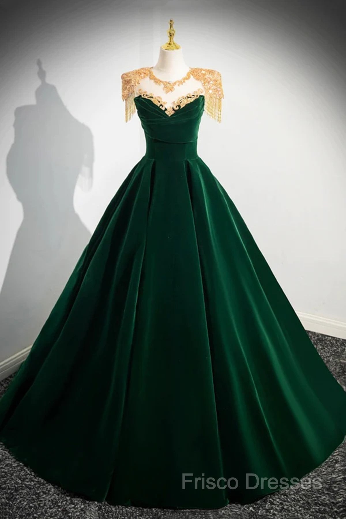 Dark Green Velvet A-Line Long Formal Prom Dress, Dark Green Formal Party Dress