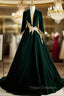 Dark Green Velvet Long Sleeve Appliques Formal Prom Dress