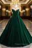 Dark Green Velvet Formal Prom Dress Vintage Gold Beaded Neckline Evening Gown