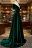 Dark Green Velvet Short Sleeves A-line Bridesmaid Dress, A-line Wedding Party Dress Formal Prom Dress