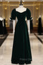 Dark Green Velvet Square Puff Sleeve Formal Prom Dress