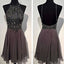 Dark grey sparkly special vintage open back sexy popular homecoming prom dress