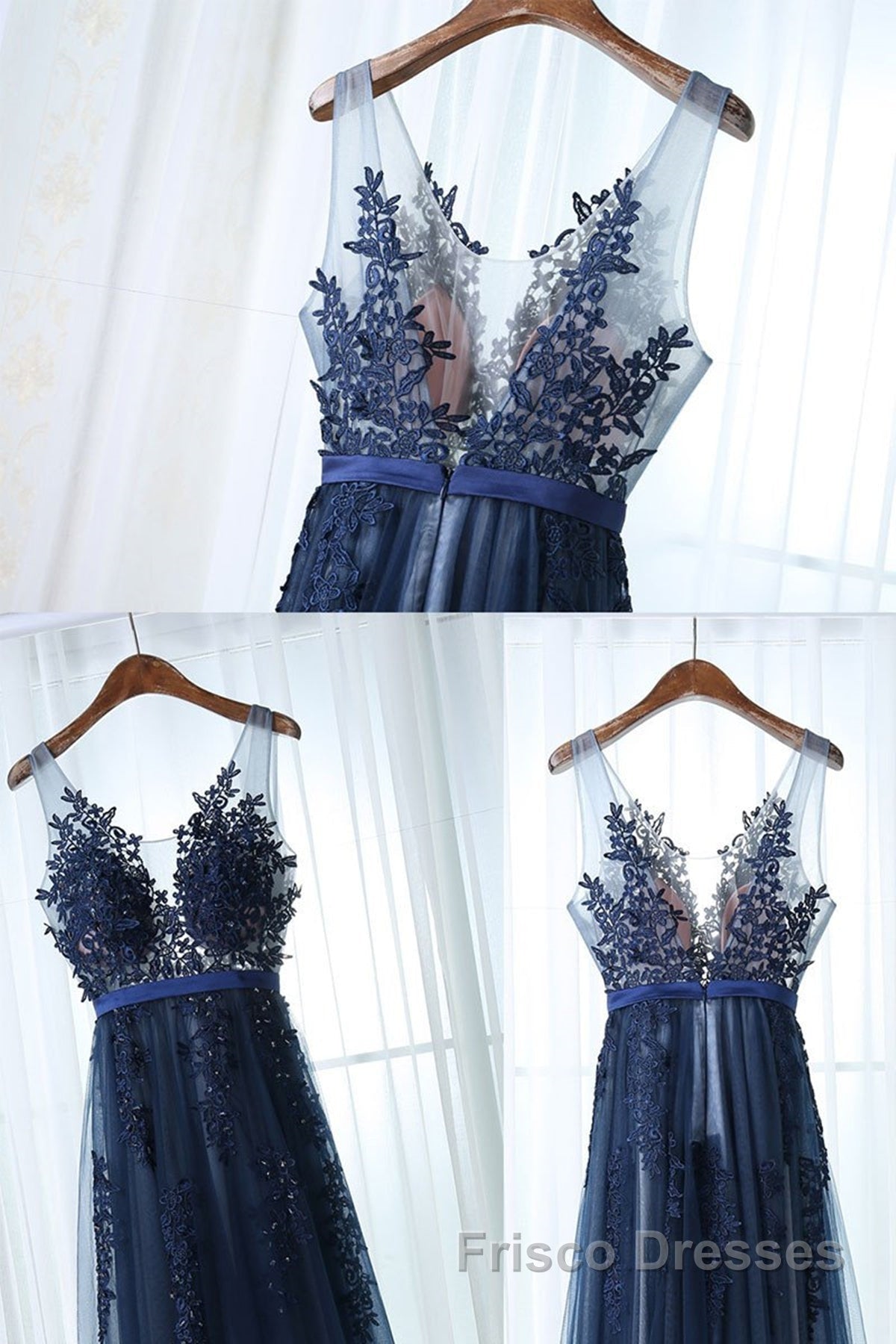 Dark Navy Blue Lace Formal Prom Dresses, Dark Navy Blue Lace Formal Bridesmaid Dresses Secondary image