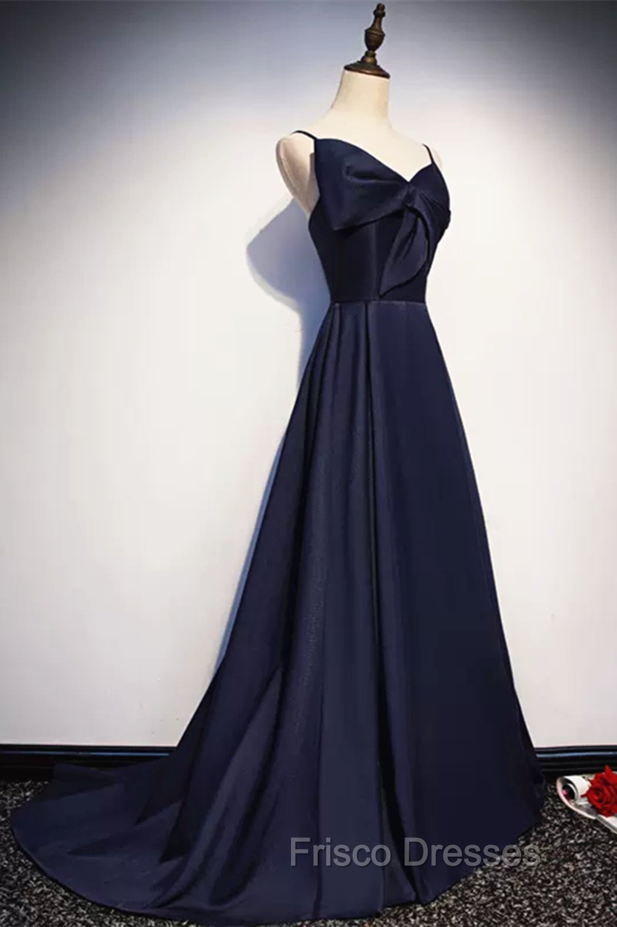 Dark Navy Blue Long Satin Formal Prom Dress, Dark Navy Blue Long Formal Evening Dress