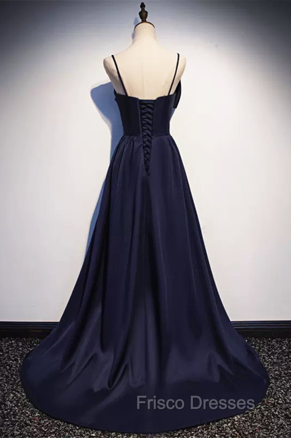 Dark Navy Blue Long Satin Formal Prom Dress, Dark Navy Blue Long Formal Evening Dress