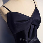Dark Navy Blue Long Satin Formal Prom Dress, Dark Navy Blue Long Formal Evening Dress
