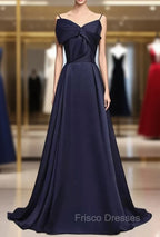 Dark Navy Blue Long Satin Formal Prom Dress, Dark Navy Blue Long Formal Evening Dress