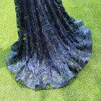 Dark Navy Blue Formal Prom Dress Sequins Mermaid Tulle Long Evening Dress Spaghetti Straps