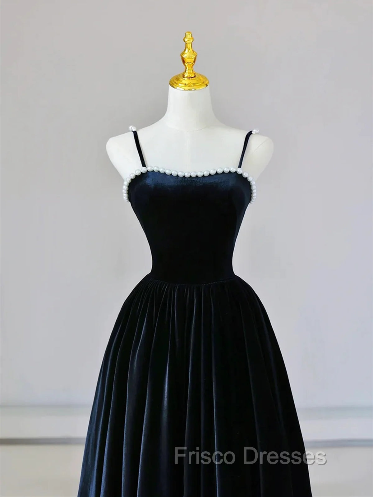 Dark Navy Blue Velvet Long Formal Prom Dress, Dark Navy Blue Velvet Long Formal Evening Dress Secondary image