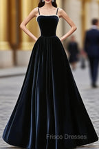 Dark Navy Blue Velvet Long Formal Prom Dress, Dark Navy Blue Velvet Long Formal Evening Dress
