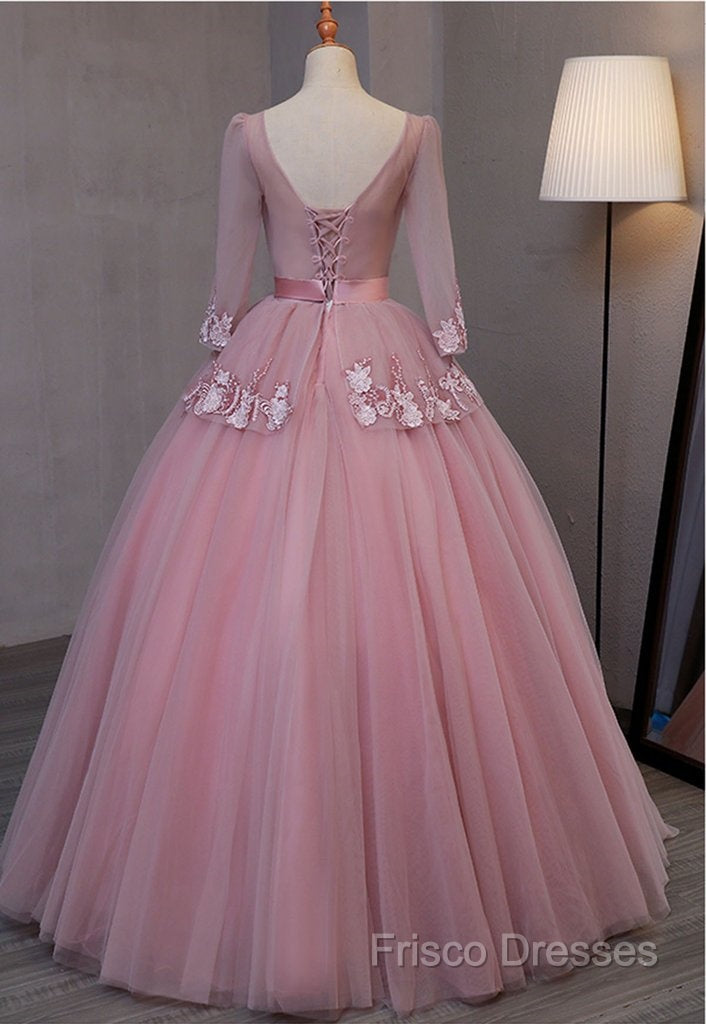 Dark Pink V-Neckline Ball Gown Lace Applique Sweet 16 Dress, Pink Formal Prom Dress Party Dress