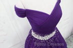 Dark Purple Beaded Tulle Off Shoulder Party Dress Purple Junior Formal Prom Dress Formal Prom Dress shops