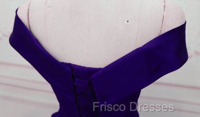 Dark Purple Off Shoulder Satin Long Formal Gown, Formal Prom Dress Secondary image